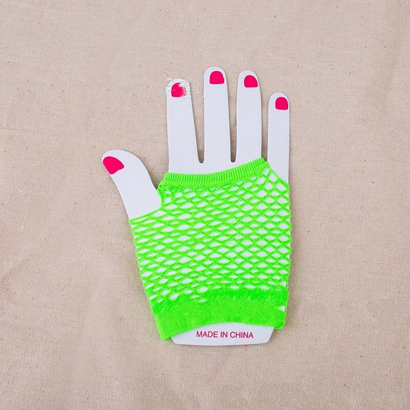 Nylonowe kolorowe rękawiczki kabaretki bez palców na 80s zaopatrzenie solidny i akcesoria kostiumowe różbyć winnym krótkie rękawiczki kabaretki dodatki na imprezę: zielony