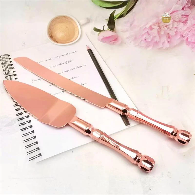 Couteau à gâteau de mariage en acier inoxydable, pelle à Dessert domestique, outils de cuisson de tarte pour fête d'anniversaire, couteaux diviseurs pour Pizza et fromage: Rose