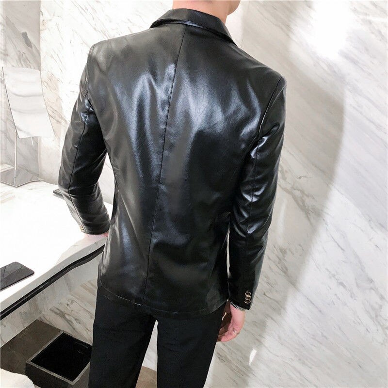 Blazer en cuir pour hommes, costume coréen, Slim, , automne hiver