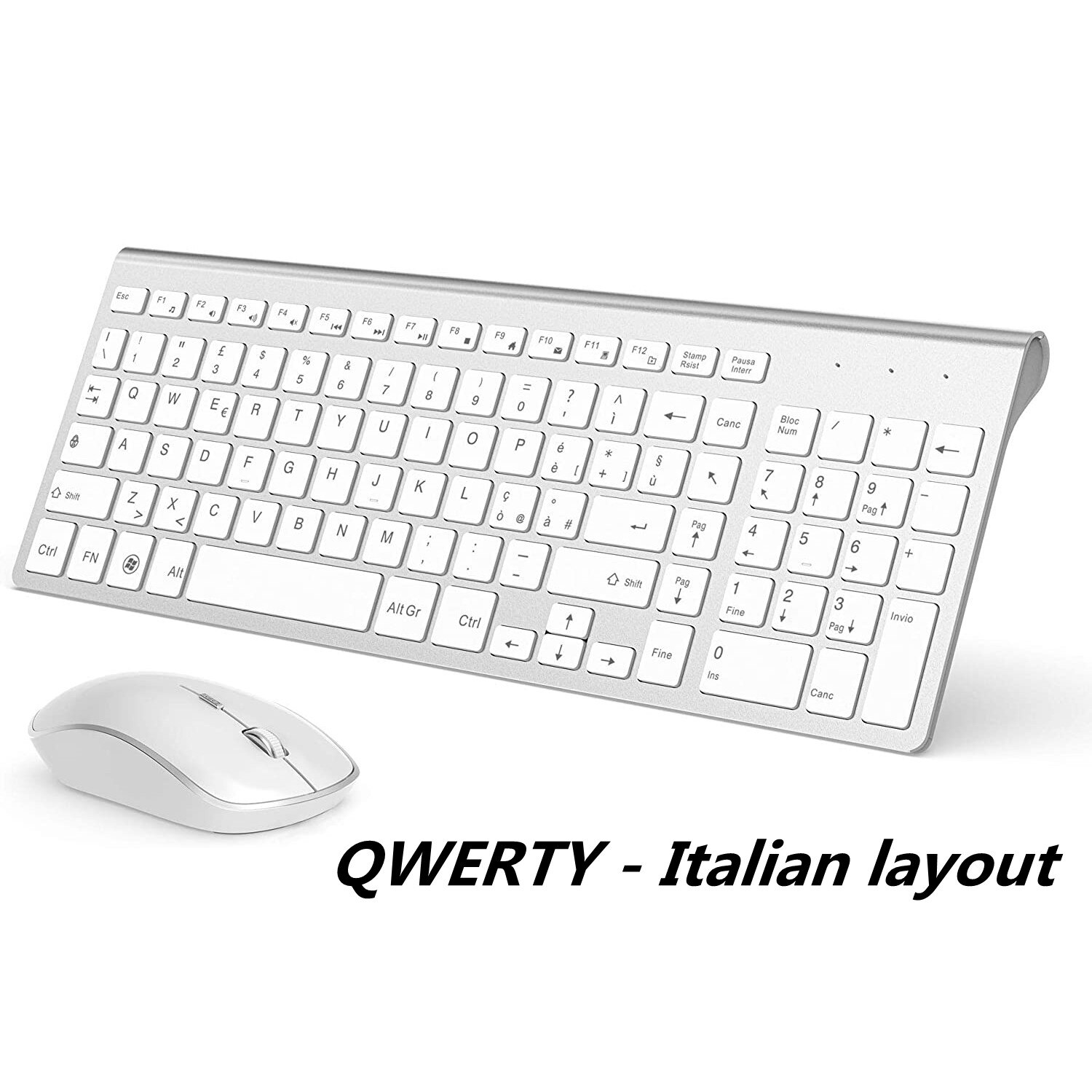 Wireless Keyboard Mouse,Full Size With Numeric Keys。Compatible with IMac Mac PC Laptop Tablet Computer Windows (Silver White): I T  Silver White