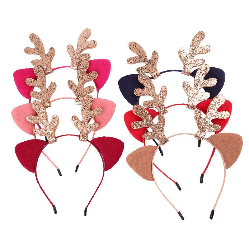 Korea Christmas Party Gold Little Gewei Cartoon Haaraccessoires Voor Meisjes Haarbanden Kerst Jaar Hoofdband Haarband