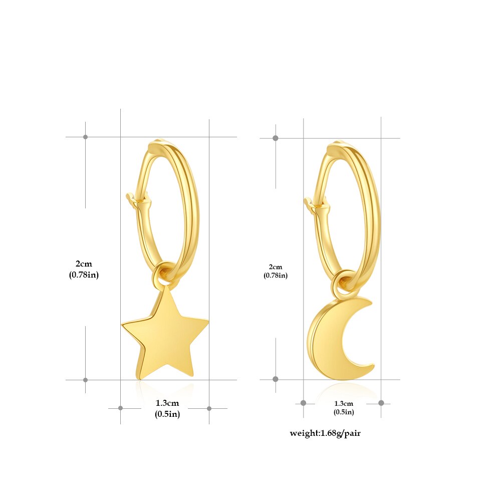 925 Sterling Silver Moon Star Hoop Earrings for Women Gold Color Small Ear Buckle Piercing Huggie Fine Silver Jewelry