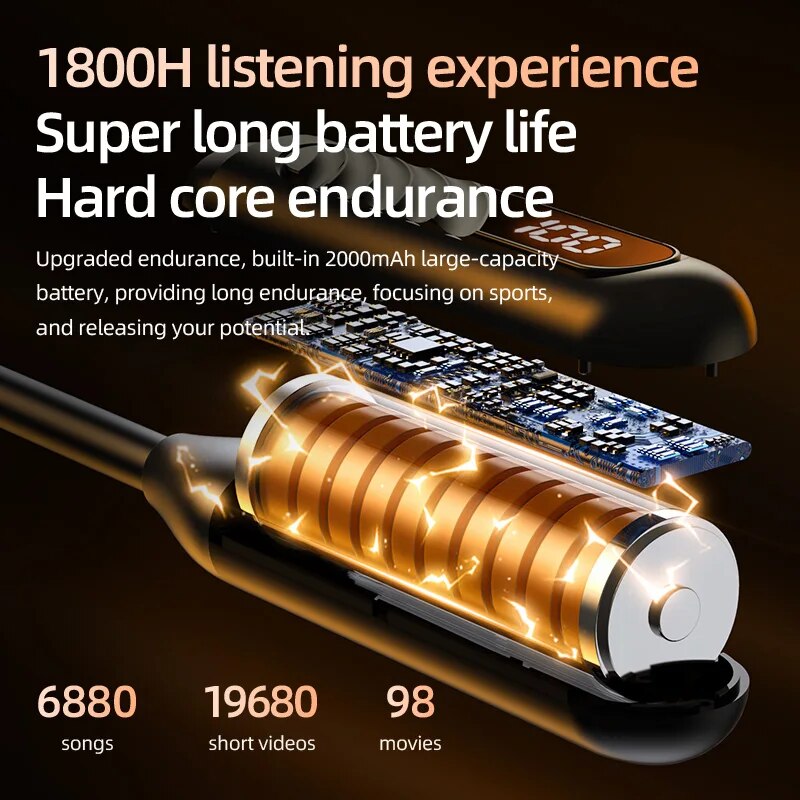 BT8 Wireless Earphones Bluetooth V5.3 Neckband Headphones LED Super Power Waterproof Sport Magnetic Headset Handfree with Mic