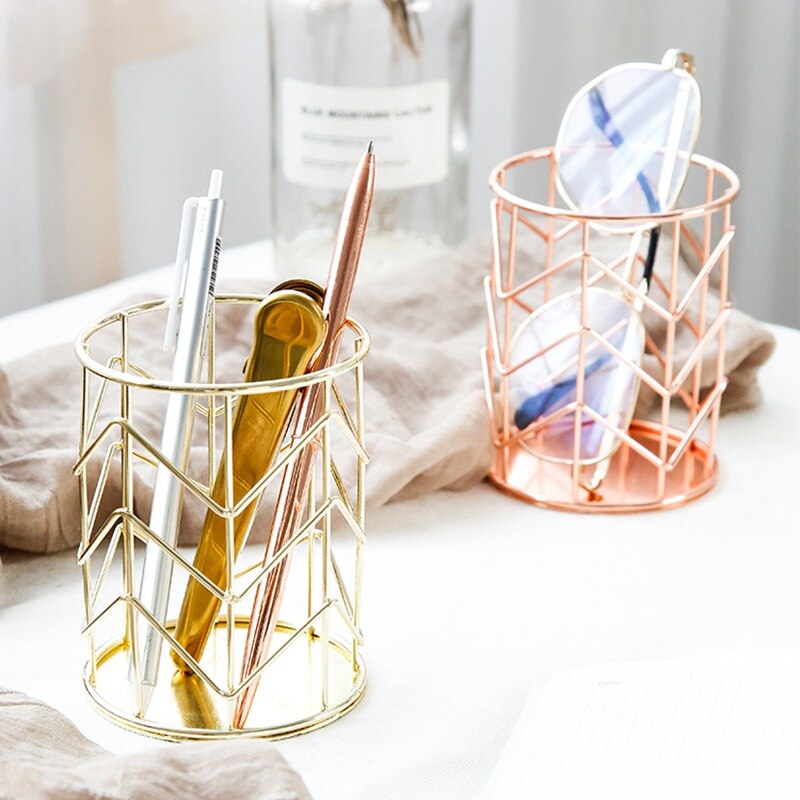 Soporte nórdico para bolígrafos, contenedor para lápices, bote de Metal para brochas, organizador de herramientas de maquillaje, almacenamiento, accesorios de papelería para oficina