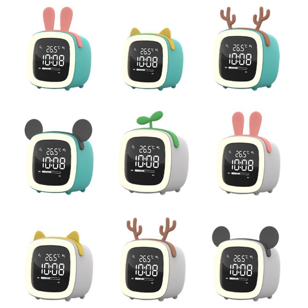 Kids Alarm Clock Cute-TV Night Light Alarm Clock For Children Battery Bedroom Rechargeable Clock Operated F5Q1