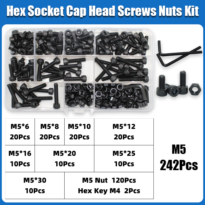 M2 M2.5 M3 M4 M5 M6 Hex Socket Head Cap Set Allen Screw DIN912 Black 12.9 Grade Carbon Steel Screws Nuts Bolt Washer Assortment: Red
