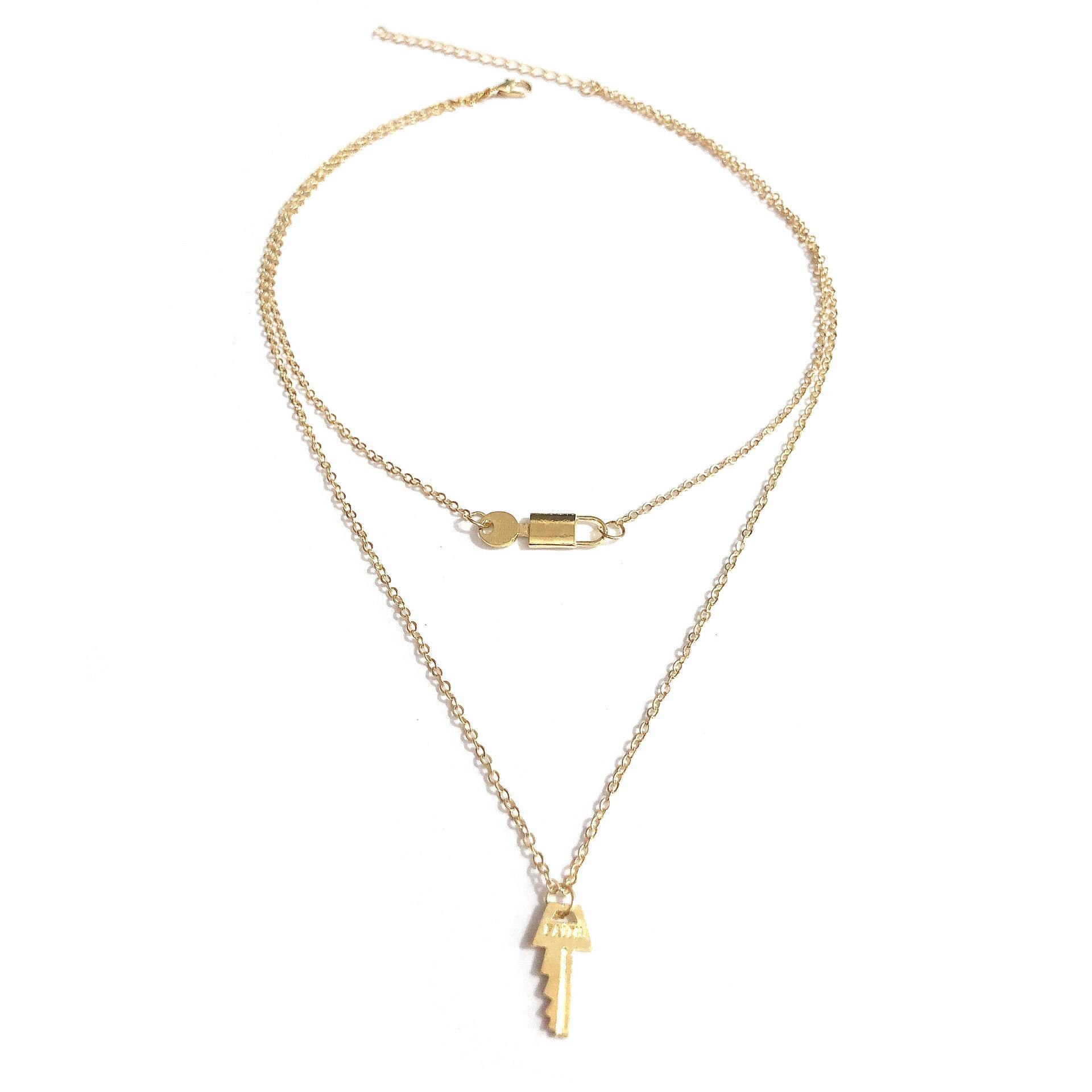 Neue Halskette Schmuck Multi-schicht Halskette Schlüssel Schloss retro ErkläSprosse Halskette gotisch Halskette Frauen: Gold