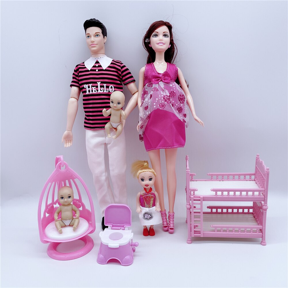 11.5 "/ 5" 2020 mais recente moda grávida barbies boneca mãe-criança combinação banheira + dupla cadeira de jantar crianças brinquedo plástico: DY156-6