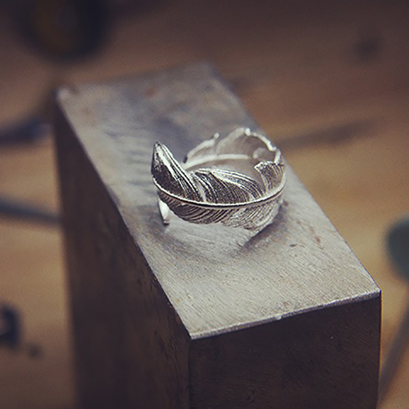 Luxury Feather Chunky Thumb Dainty Spoon 925 Sterling Silver Ring For Women Korean Statement Jewelry