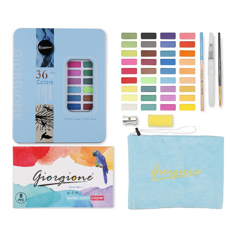 36 farger fast akvarellmaling nybegynner akvarellmaling sett svart blikkeske barnas skisse akvarell