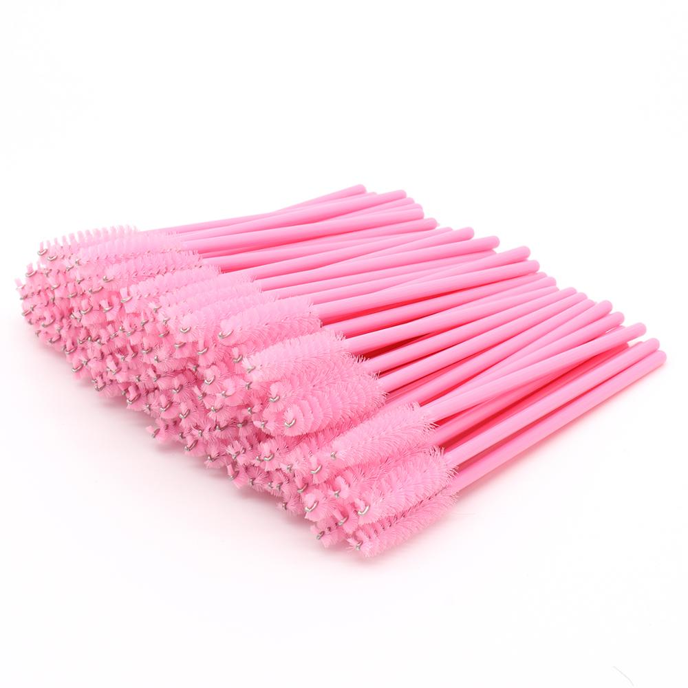 Negemel 100 PCS Disposable Eyelash Brush, Mascara Brushes Wands,Eyebrow Brush, Cosmetic Makeup Brush Tool Kits: Pink