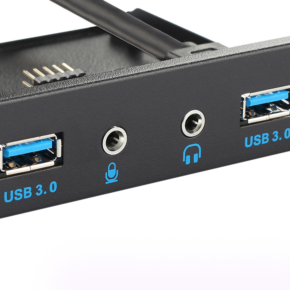 USB 3.0 2 Port 3.5 Inch Metal Front Panel USB Hub with 1 HD Audio Output Port 1 Microphone Input Port for Desktop