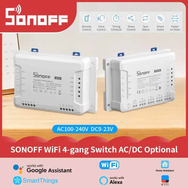 Sonoff 4CH R3/PRO R3 Montaggio a 4 vie WiFI Wireless Smart Switch 433MHZ Relè interruttore remoto Funziona con Alexa Google Home
