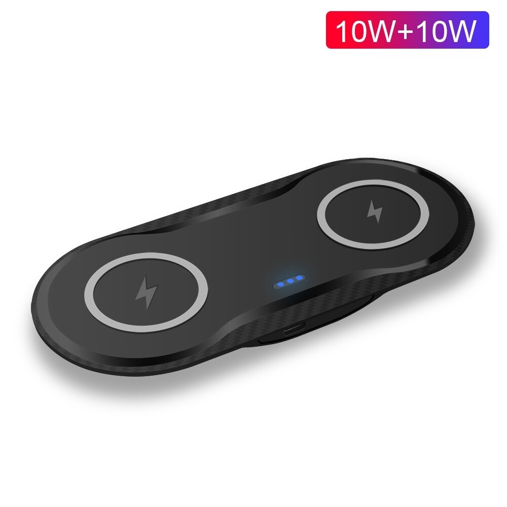 FDGAO 20W Qi chargeur sans fil double 10W Station de chargement pour iPhone 11 X XS XR 8 Airpods 2 Pro Samsung S20 S10 Note 10 9: Dual 10W Black