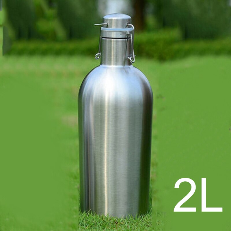 Mayitr 1pc 1l/2l 32oz/64oz vannflaske i rustfritt stål vann øl termos growler utendørs isolasjonsfat til sportsflaske: 2l