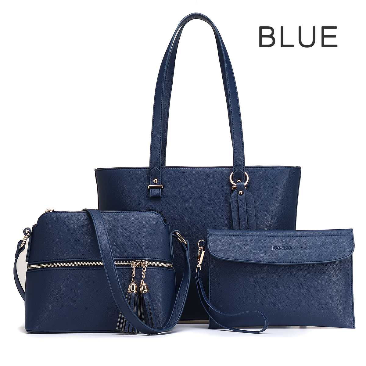 Handtassen Voor Vrouwen, pu Leather Tote Schoudertassen Crossbody Tassen Top Handvat Satchel Hobo 3Pcs Portemonnee Set, Envelop Tassen: Blue