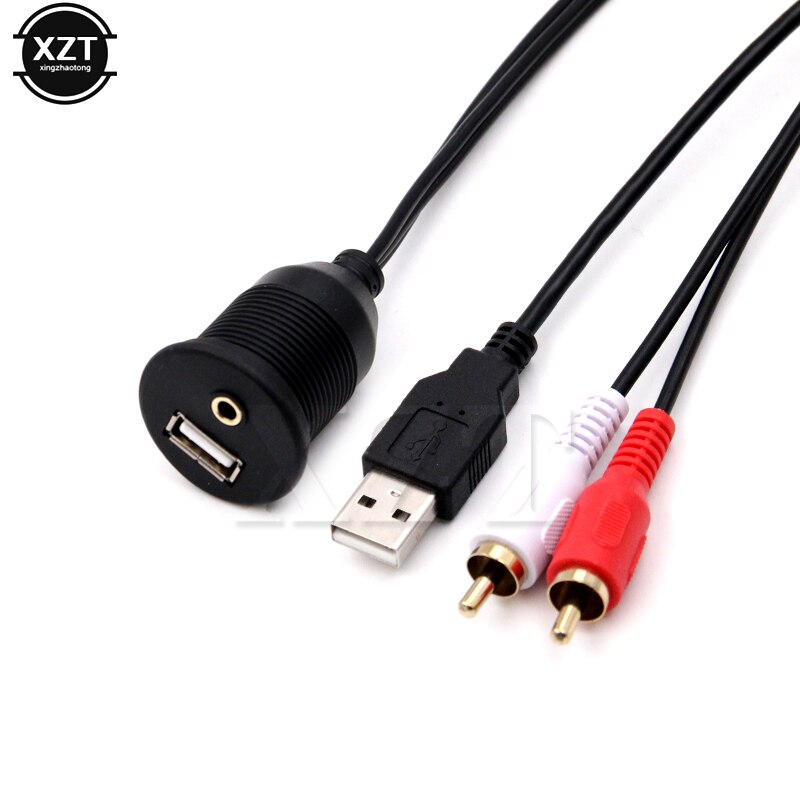 Bilinstrumentbräda infälld usb aux 2 rca uttag förlängningsledning panel kabel vattentät sladd för bilar motorcykel