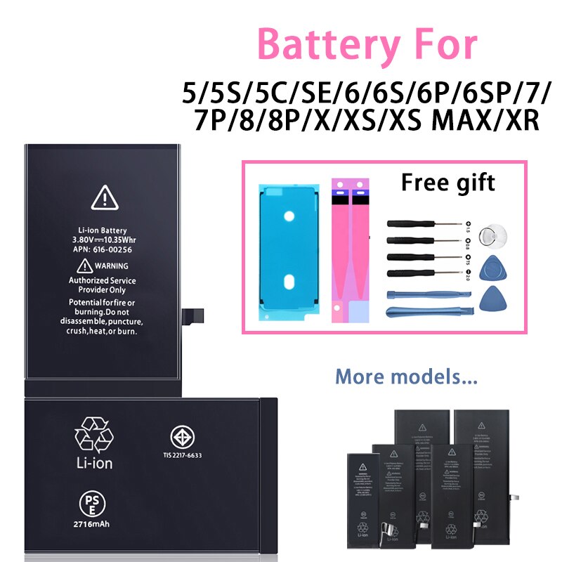 Batería del teléfono móvil para iPhone X XS X XR Xs Max 5 5S 5C 6 6S6 P 6SP 7P 8 8Plus de alta capacidad de 2716/2658/2942/3174mAh