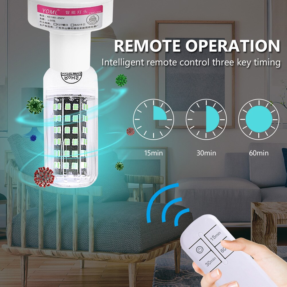 112 LED E14 UV Germicidal Lamp UV Sanitizer For Home Remote Control Disinfection Lamp Light E27 LED UVC Light Bulb Sterilization