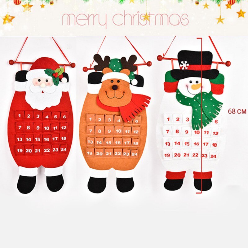 Año Calendario de Adviento de Navidad fieltro 3D colgante Calendario de Adviento reutilizable cuenta atrás para Navidad calendario decoración de Navidad