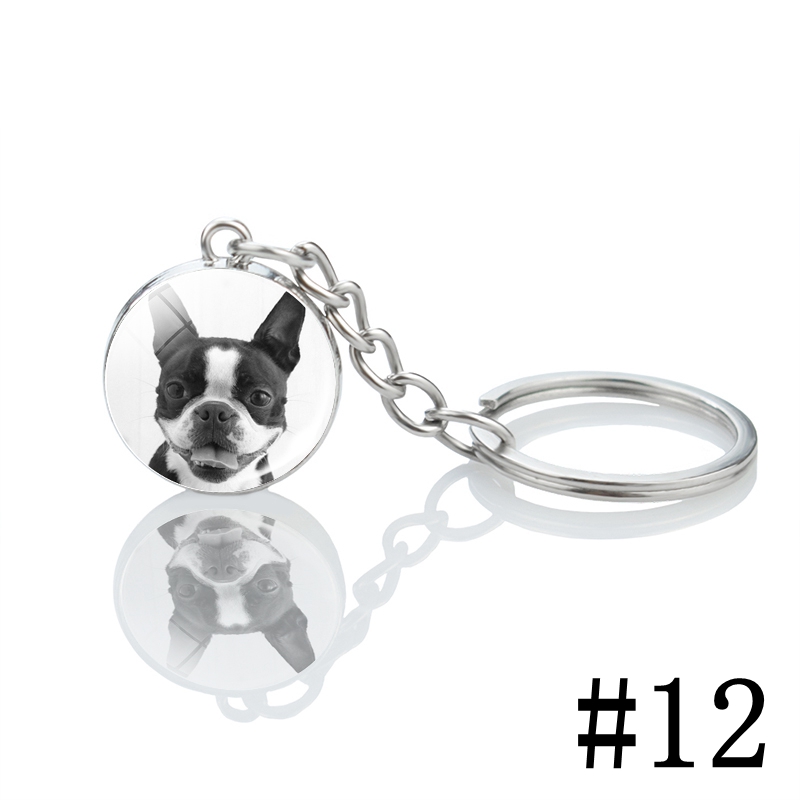 Men's Boston Terrier Keychain Black and White Dog Photo Glass Ball Pendant Keyring Decoration Pendant for Women: Ivory