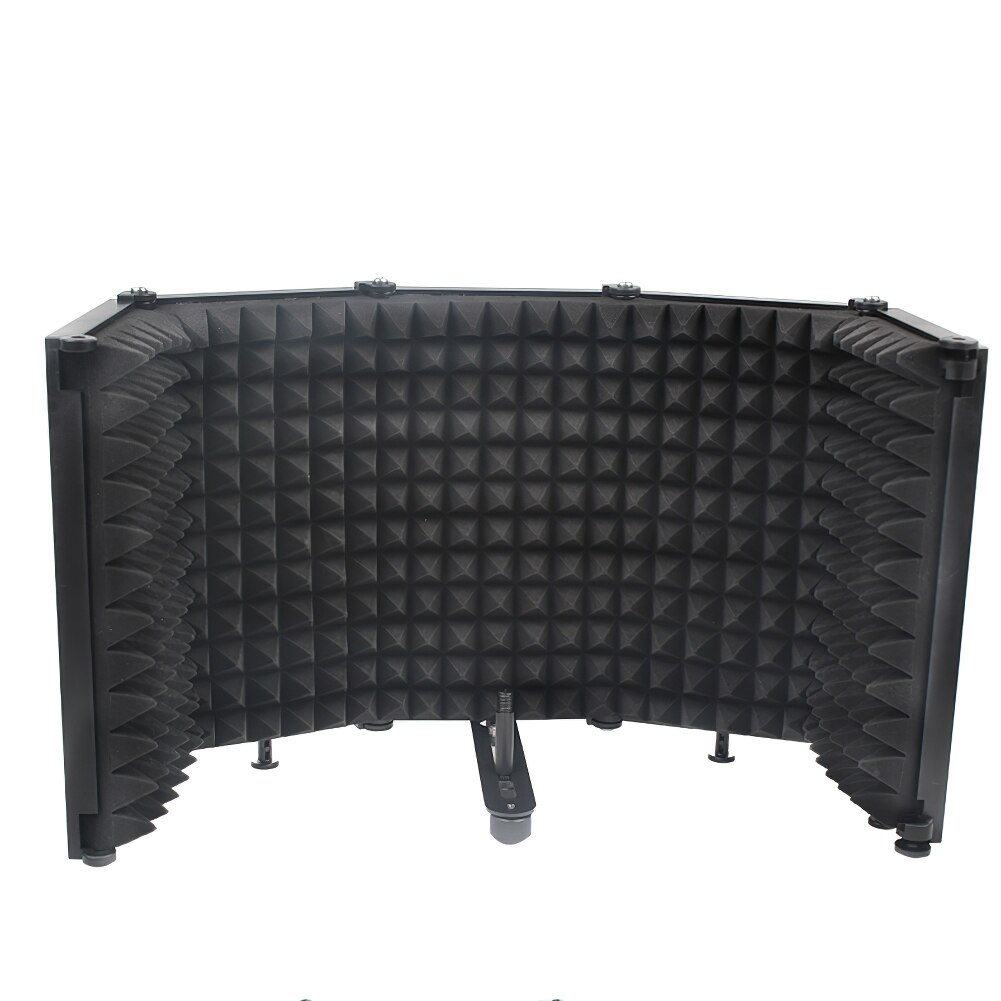 Mic Sound Absorbing Foam Microphone Isolation Shield Soundproof Cover Guard Plastic Microphone Soundproof Screen Black Five-door