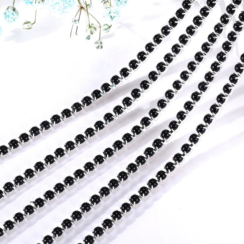 2Mm Crystal Pearl Rhinestone Chain Silver Base Cup Parel Ketting Voor Naaien Diy Kledingstuk Accessoires Trim
