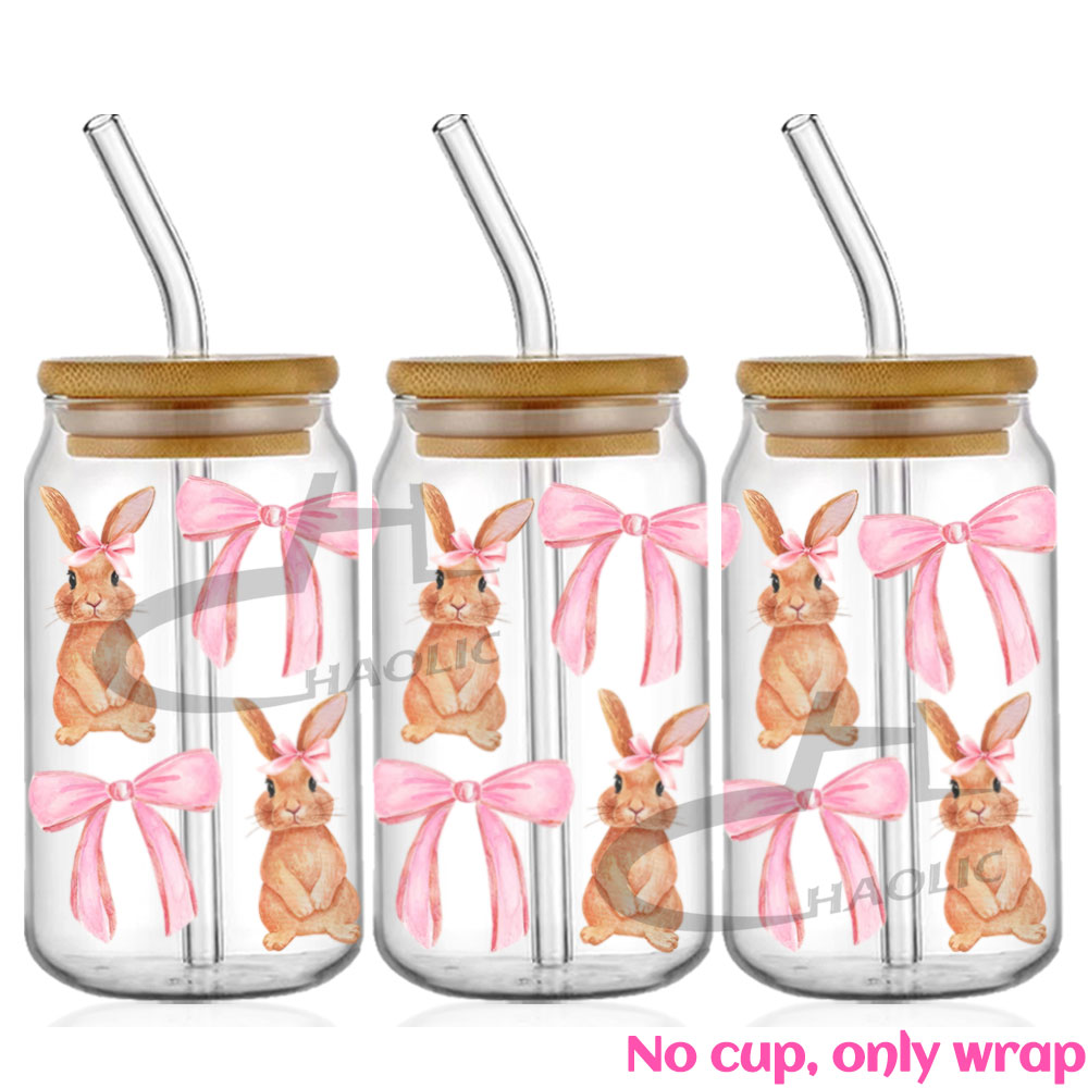 Roze zwierige strikken UV DTF Cup Wrap voor 16oz Libbey bierglas kan mooie liefde linten schattig girly Cup Wrap UV DTF sticker: Licht Geel