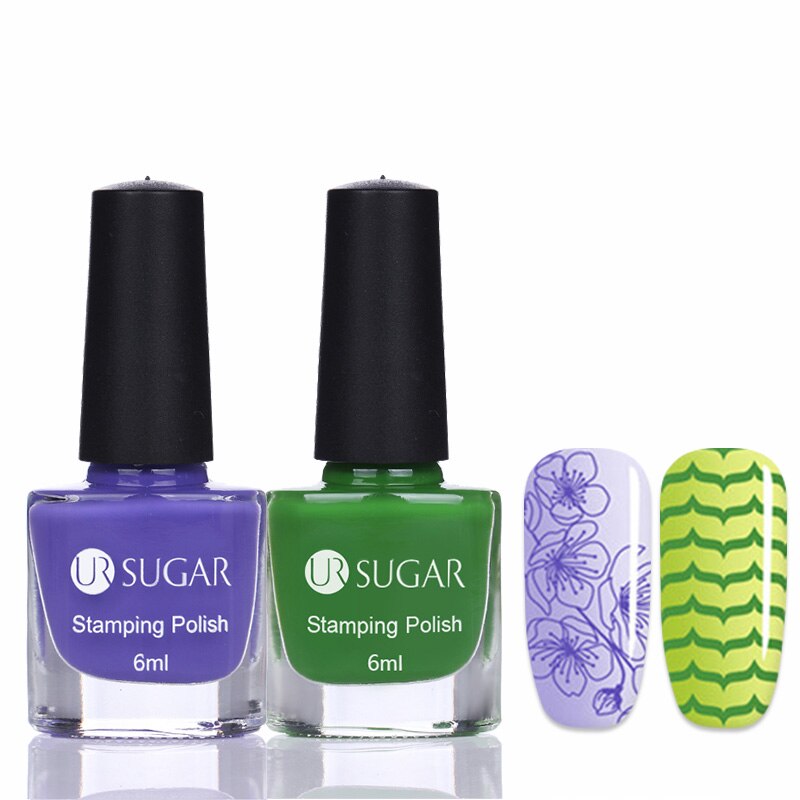 Ur Suiker 2 Flessen/Set Nail Stempel Polish 6Ml Nail Print Stamping Polish Nail Art Varnish Vernis 12 kleuren Optionele