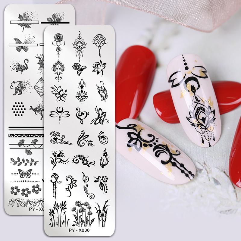PICT YOU-plantillas para estampado de uñas, plantilla para estampado de uñas con formas geométricas, imagen DIY de hojas de animales para pulir uñas