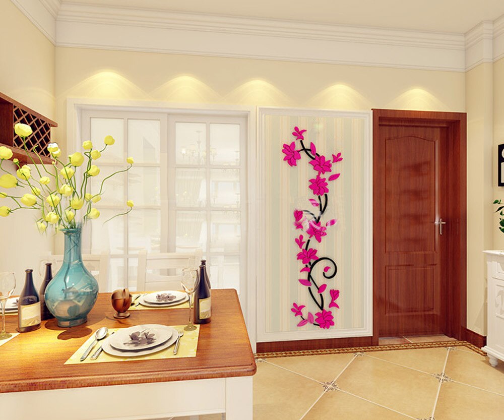 3D Acryl Kristall Zauberstab Aufkleber DIY Aufkleber Vinyl Spiegel Aufkleber Moderne Stil Heimat Zimmer Dekor Aufkleber Selbst Klebe Blumen Kunst