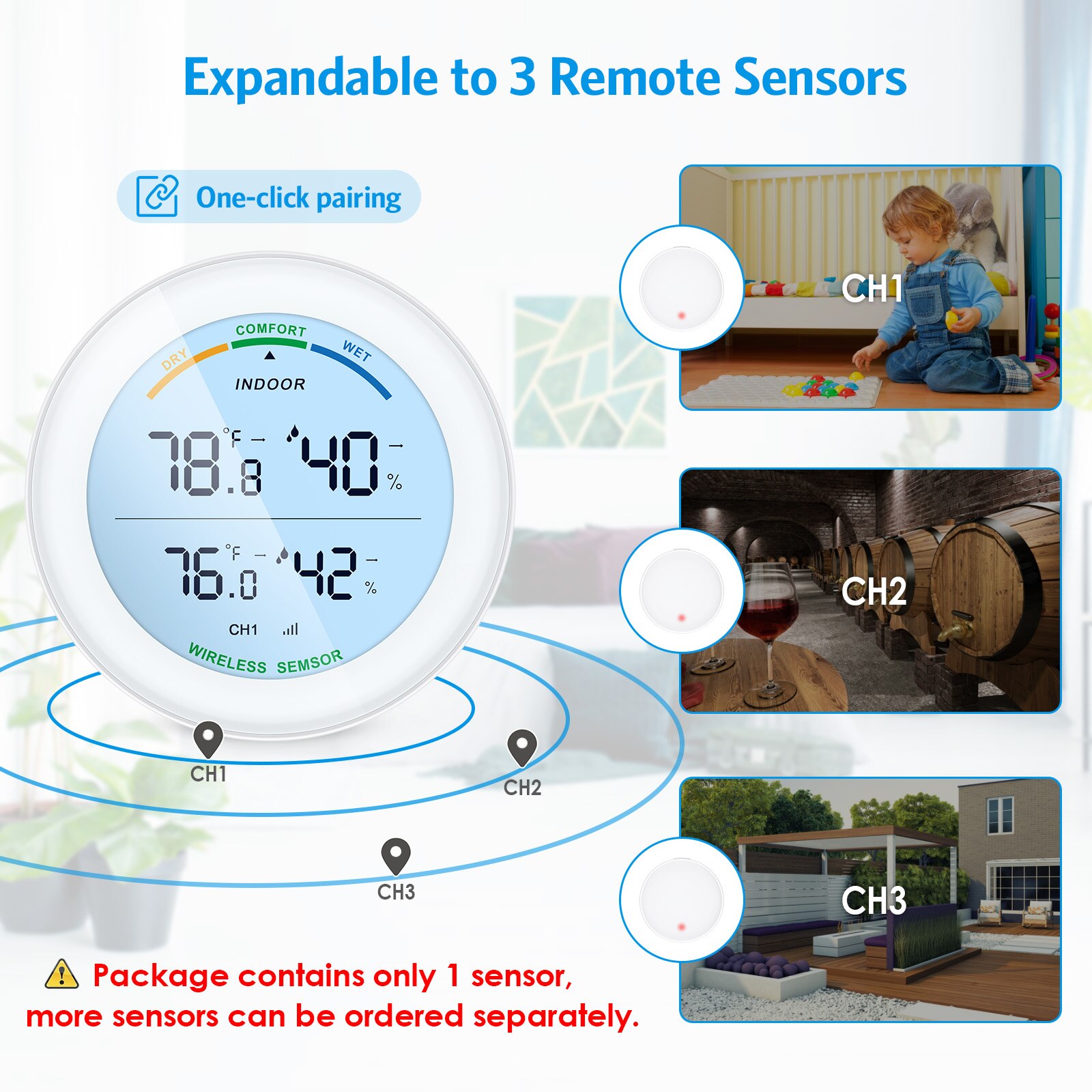 Trådløst termometer lcd display indendørs udendørs sensor temperatursensor indendørs digitalt hygrometer termometer