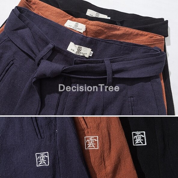 Pantalones bombachos de estilo chino para hombre, ropa de kung fu tai wushu, rectos, holgados, con cintura elástica, de lino y algodón,