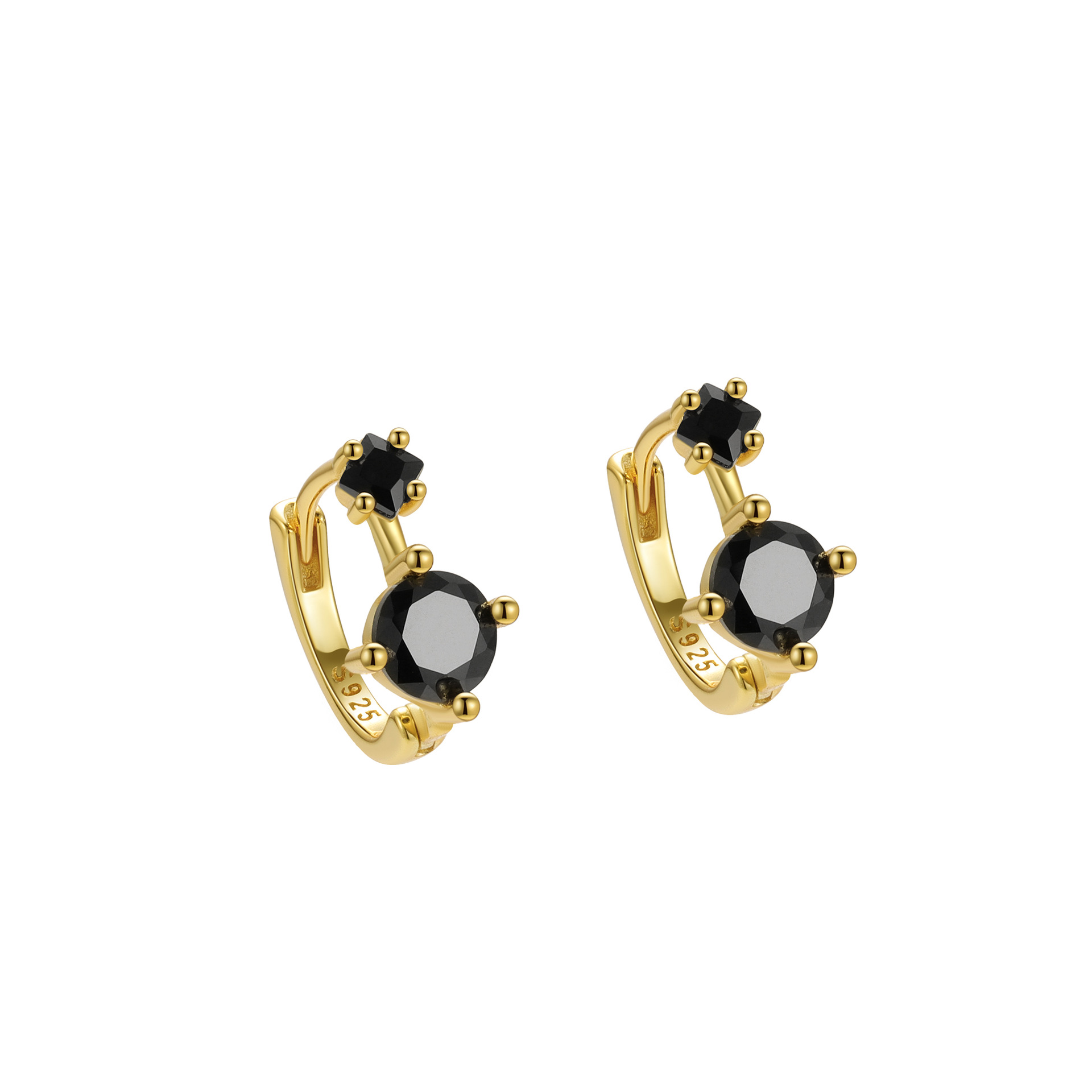 Pendientes de aro minimalistas Vintage para mujer, pequeños Huggies, piedra de circonia negra, pendiente pequeño de estilo Simple para mujer, joyería para Piercing,: Color dorado