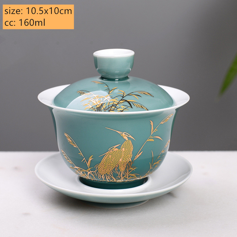 Palace Style Ceramics Tea Tureen Household Classic with Cover Teacup Boutique Handmade Gaiwan Chinese Tea Set Supplies: B4
