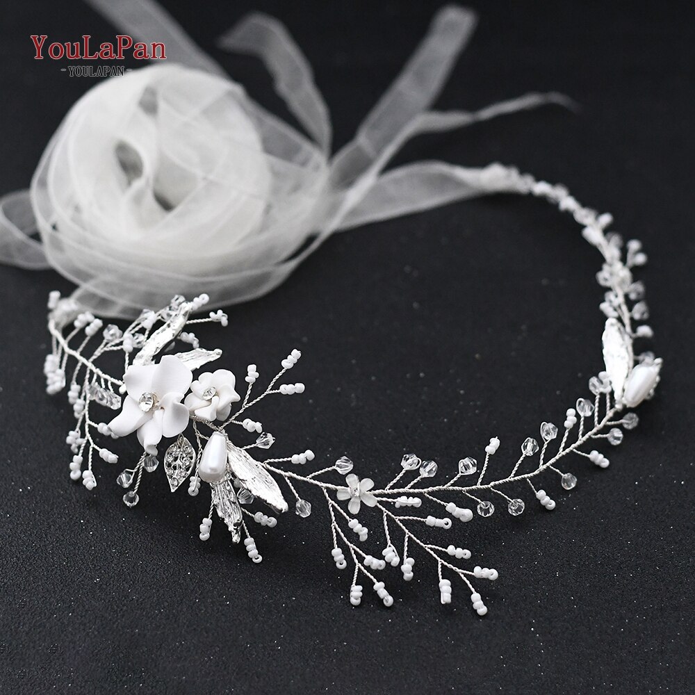 Youlapan SH344 Prachtige Bridal Riem Crystal Wedding Bridal Riemen En Sjerpen Met Lint Voor Bruidsjurk Jurk Riem Bloem Riem: Ivory organza