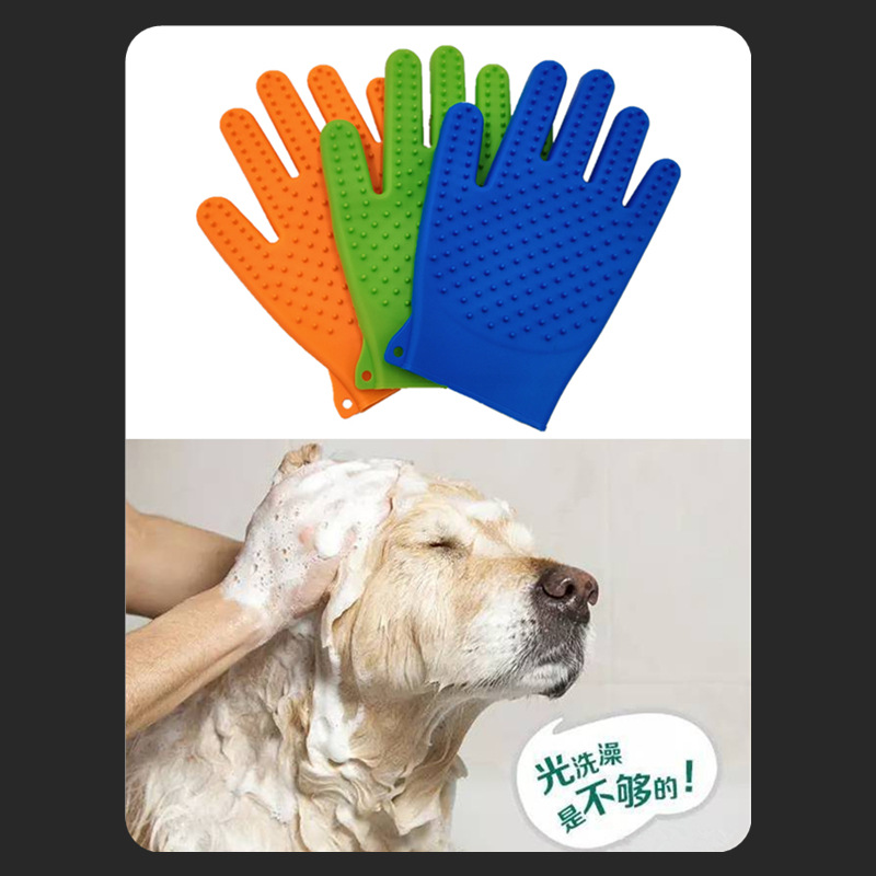 1 unidad de guantes de silicona para mascotas de doble cara guantes de limpieza de baño para perros masaje peine de pelo para belleza cepillo para quitar el pelo guante de cepillo de baño