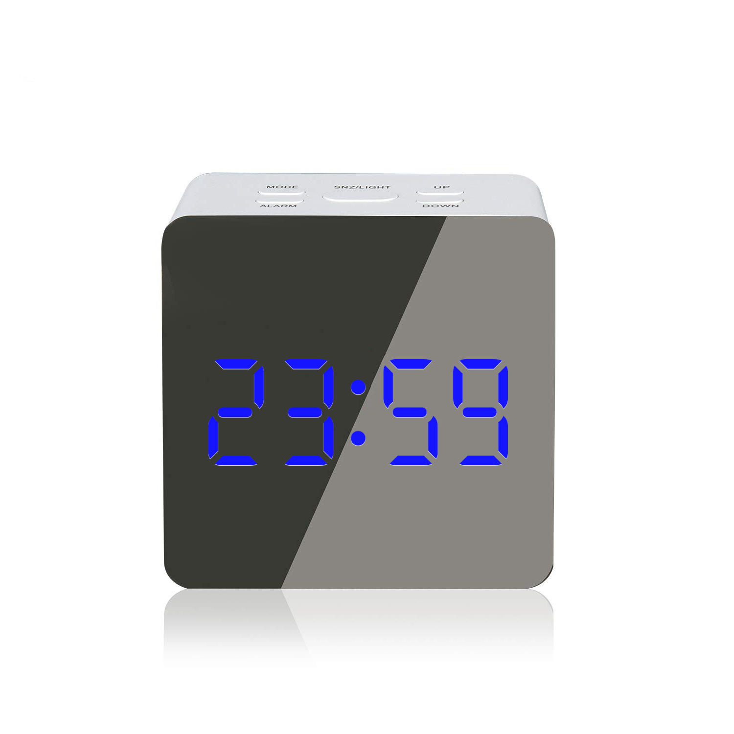 Led-spiegel digitale wekker snooze tafelklok weklamp elektronische temperatuur usb despertador woondecoratie: Vierkant blauw