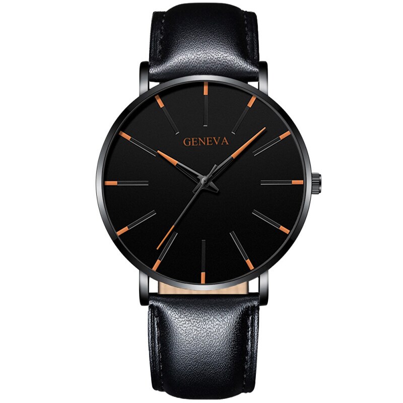 Geneva 1 luxe dameshorloge, eenvoudig, ultradun zwart roestvrijstalen mesh horloge, dameshorloge, zakelijk en casual, quartzhorloge: P zwart oranje