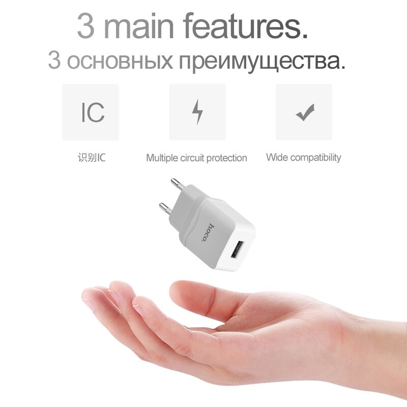 HOCO Universele 5V2. 4A USB Charger Adapter Met Oplaadkabel Muur Travel Charger EU Stekkers Draagbare voor iPhone X Samsung Xiaomi