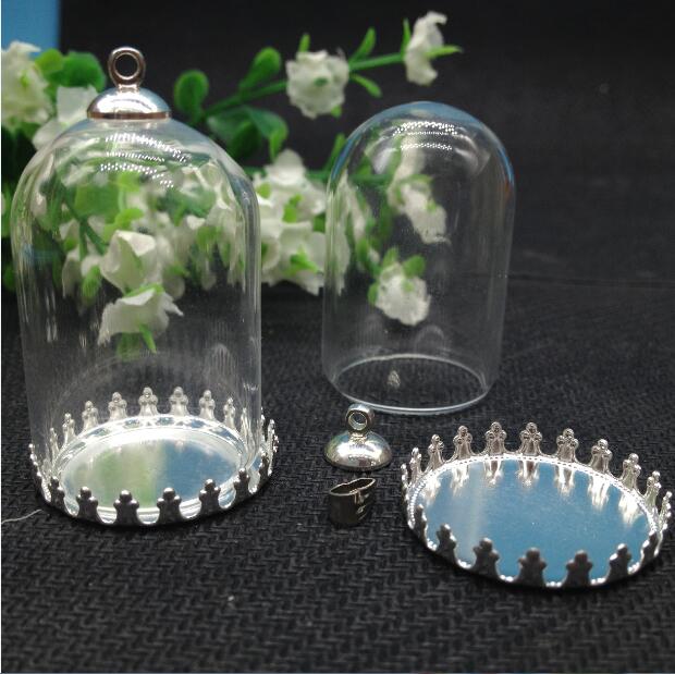 10 satz/lot -- 25*38mm vakuumglocke form rohr klarglas blase flasche & tray & top-stecker -- für DIY halskette zubehör finden: silver teeth tray