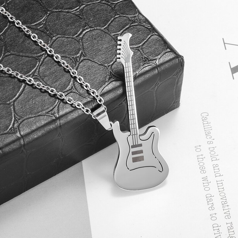 Collar con colgante de guitarra musical de acero inoxidable, accesorios de joyería para músico, hombres y mujeres, Punk, Hip Hop, Rock, instrumentos musicales: Rojo óxido