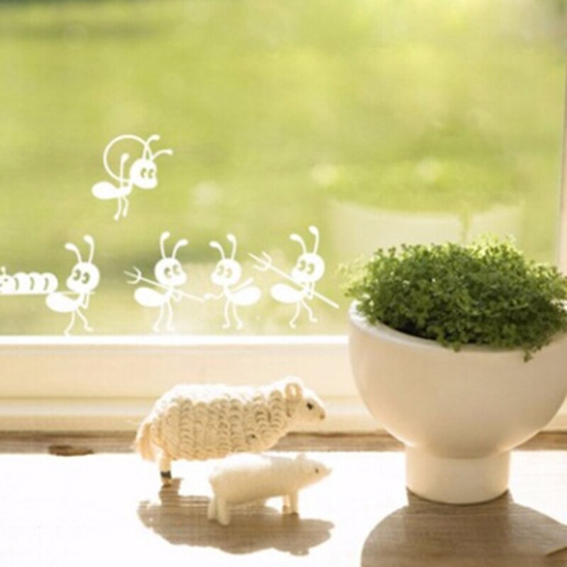 Kleine mieren bewegende glas stickers kinderen cartoon romantische muurstickers spiegel raamstickers huisdecoratie