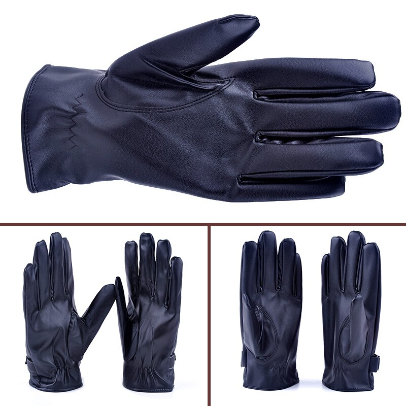 Keep Warm Hand Protection PU Leather Flocking Soft Waterproof Winter Non Slip Full Finger Windproof Men Gloves