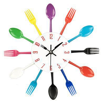 Large Wall Clock For Kitchen Knife And Fork Spoon Clocks Stainless Steel Modern Living Room Quartz Home Watches: C