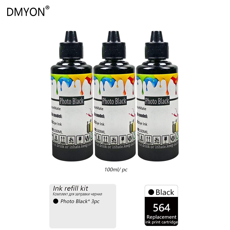 DMYON 564 Ink Refill Kit Compatible for HP 564 for Photosmart B8550 C5380 C6375 C6340 C6350 C6380 D5460 D7560 C309 C410 printer: 3 black