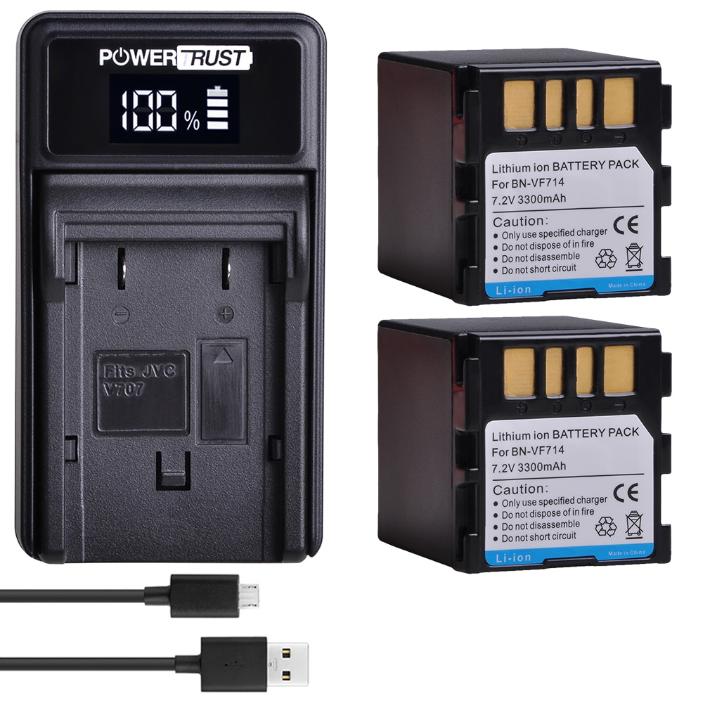 2x 3300 mah bn -vf714 batteri + led usb laddare för jvc bn -vf707,  bn -vf707u bnvf 707,vf707 bn-vf714 bn-vf733 gr-d240 batterier