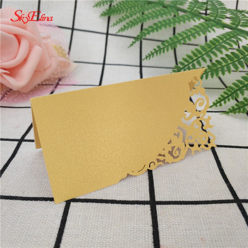 50pcs Wedding Party Table Name Place Cards Chic Pearlescent Lace Favor Message Setting Card Wedding Birthday Supplies 7ZSH870: Golden
