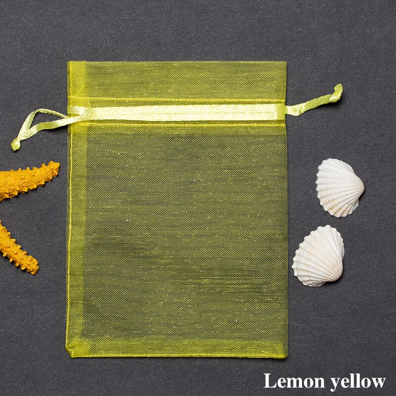 50 stuks/partijen 7 x 9cm organza sieraden verpakkingszakken bruiloft feestdecoratie trekbare zakken zakjes kerstzakjes: Geel