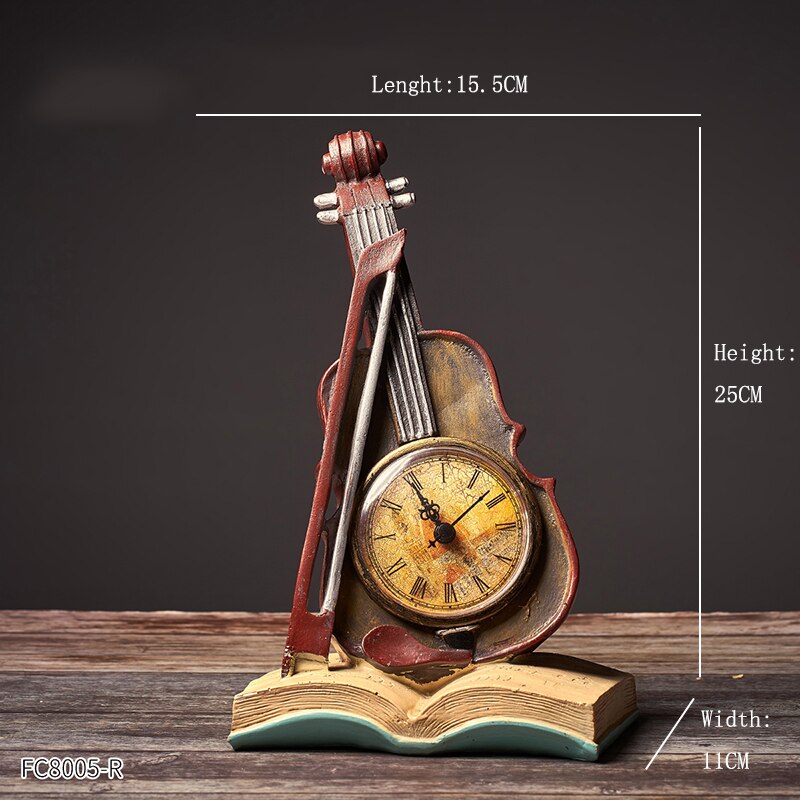 Antique Home Decor Retro Resin Musical Instrument Model Nostalgia Ornament Crafts Antique Musical Instrument Figurines Souvenirs: Red Violin Clock